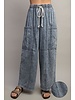 PLUS STONE WASHED PINSTRIPED WIDE LEG PANTS