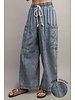 PLUS STONE WASHED PINSTRIPED WIDE LEG PANTS