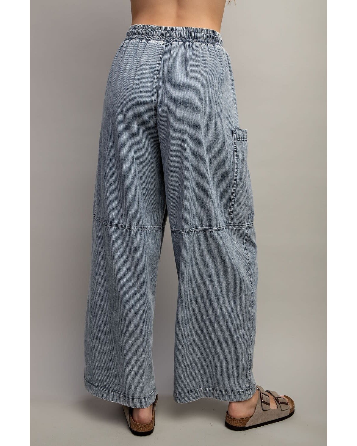 PLUS STONE WASHED PINSTRIPED WIDE LEG PANTS