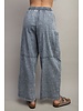 PLUS STONE WASHED PINSTRIPED WIDE LEG PANTS