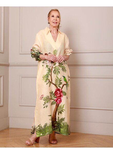 Tropical Elegance Linen Maxi Dress One Size