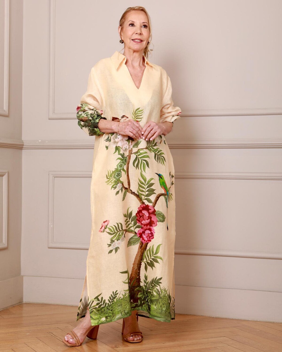 Tropical Elegance Linen Maxi Dress One Size