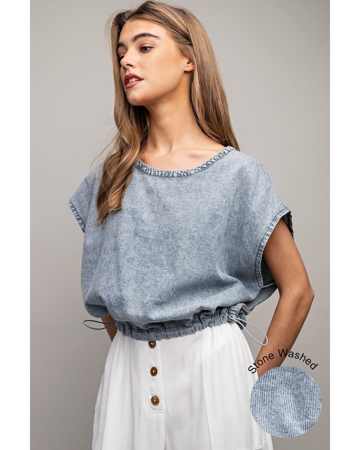 Stone Washed Pinstriped Top