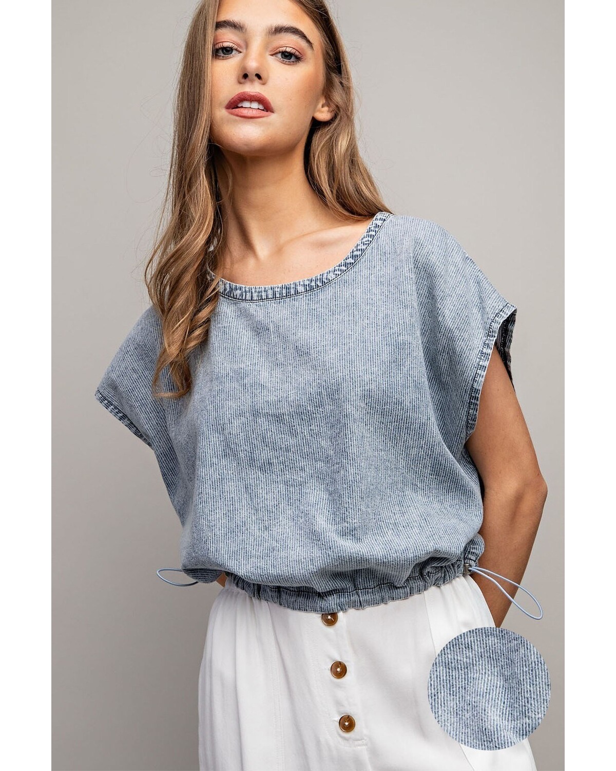 Stone Washed Pinstriped Top