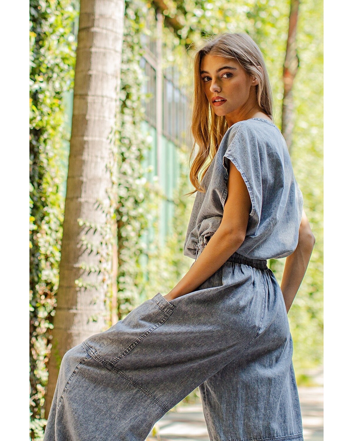 Stone Washed Pinstriped Top