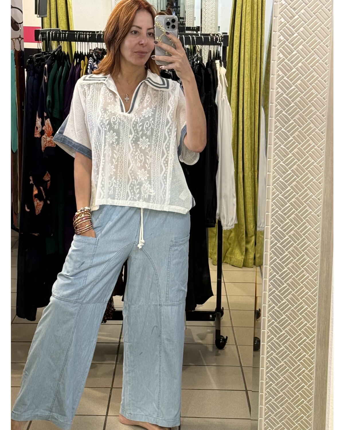 Stone Washed striped Straight leg Pant