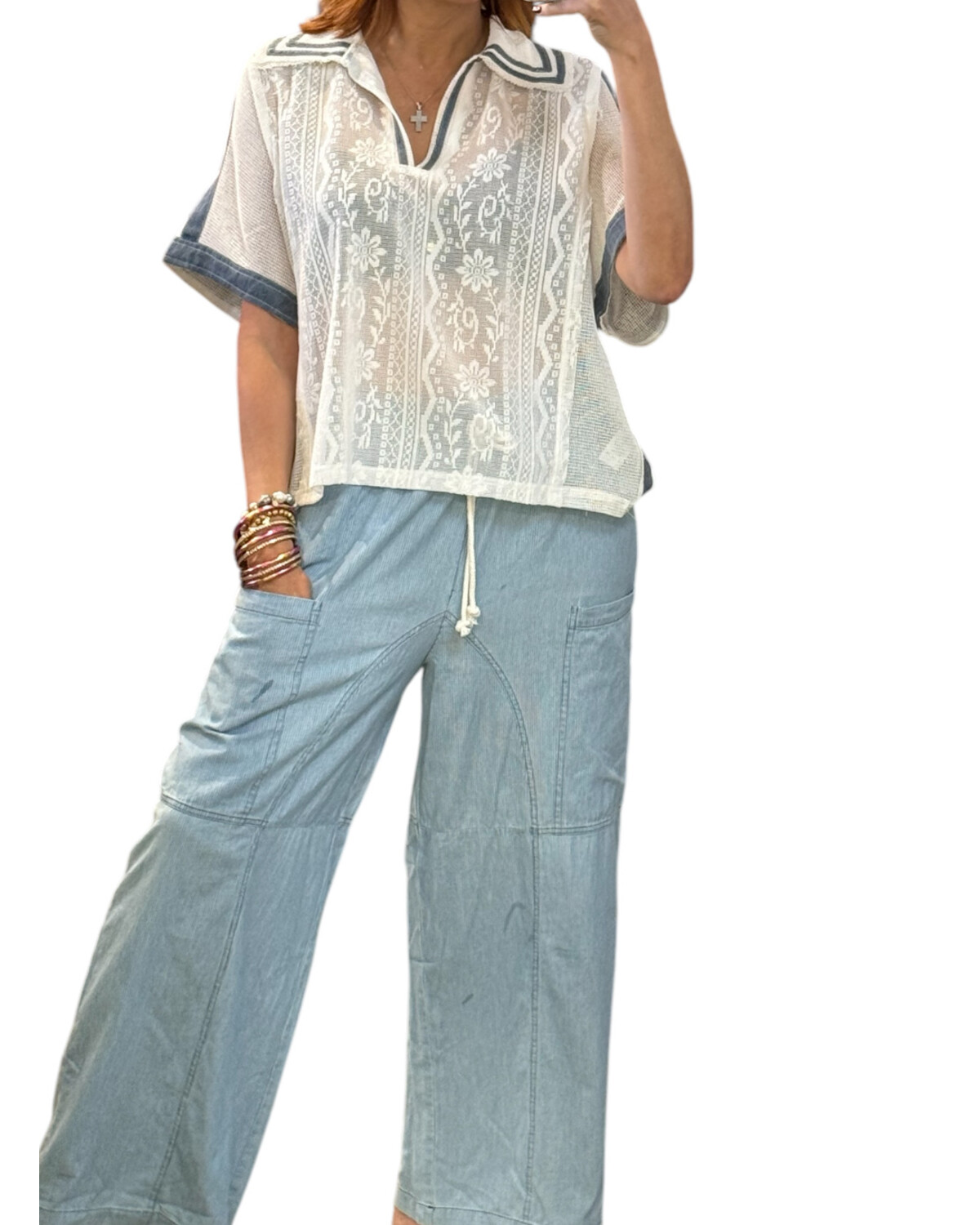 Stone Washed striped Straight leg Pant