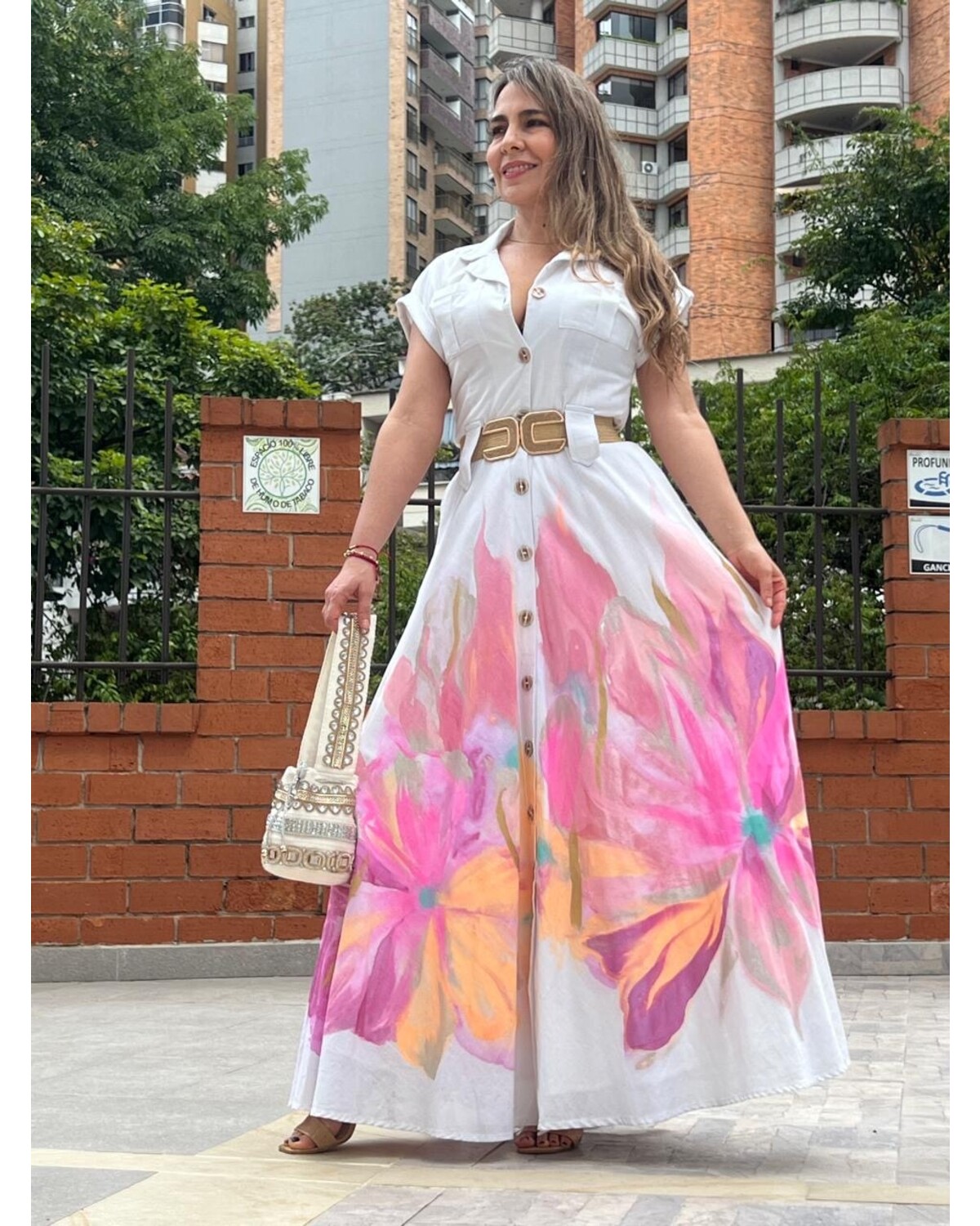 Hand painted linen maxi dress size