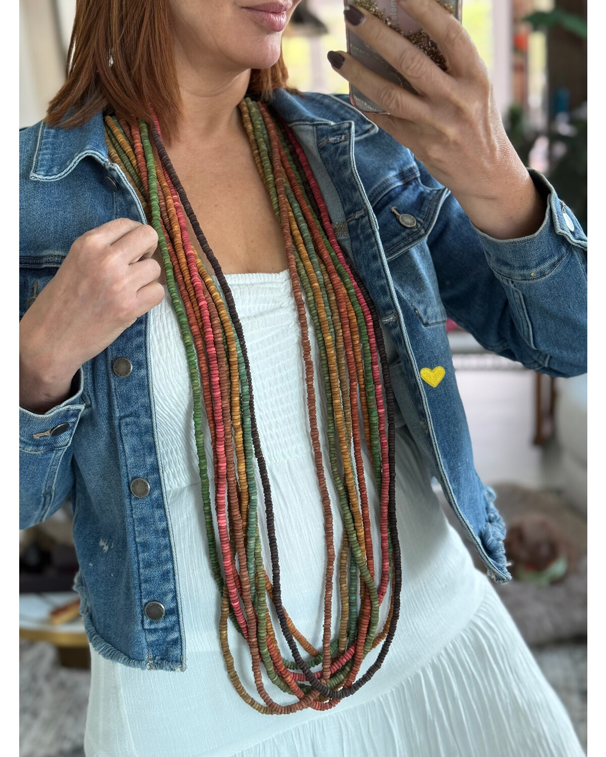 Wood layers long necklace multicolor