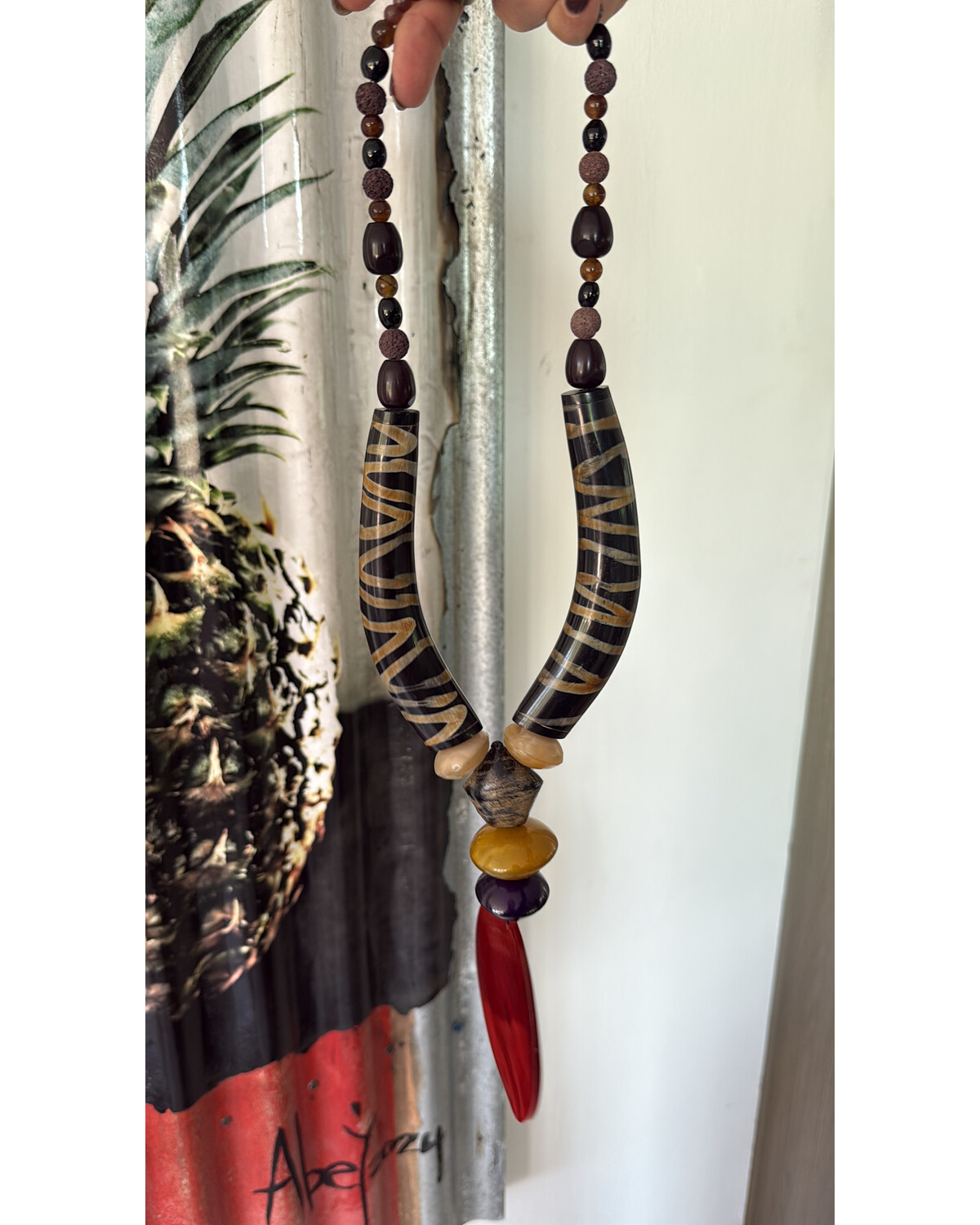 Bold Horn & Red Pendant Necklace