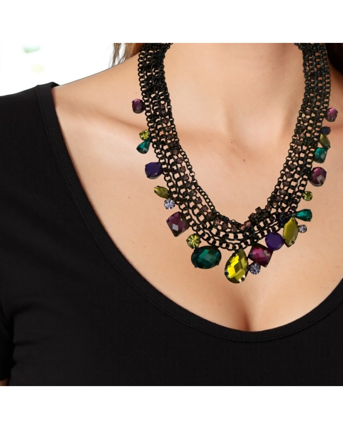 Black Mesh Gem Necklace