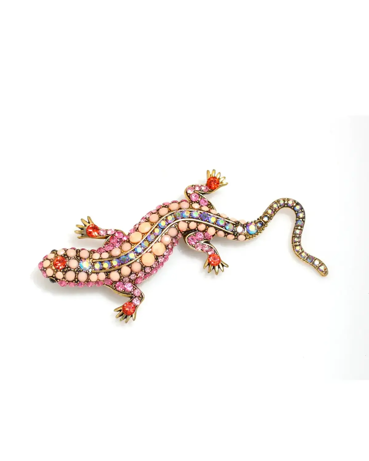 GOLD PINK CRYSTAL LIZARD BROOCH PINS