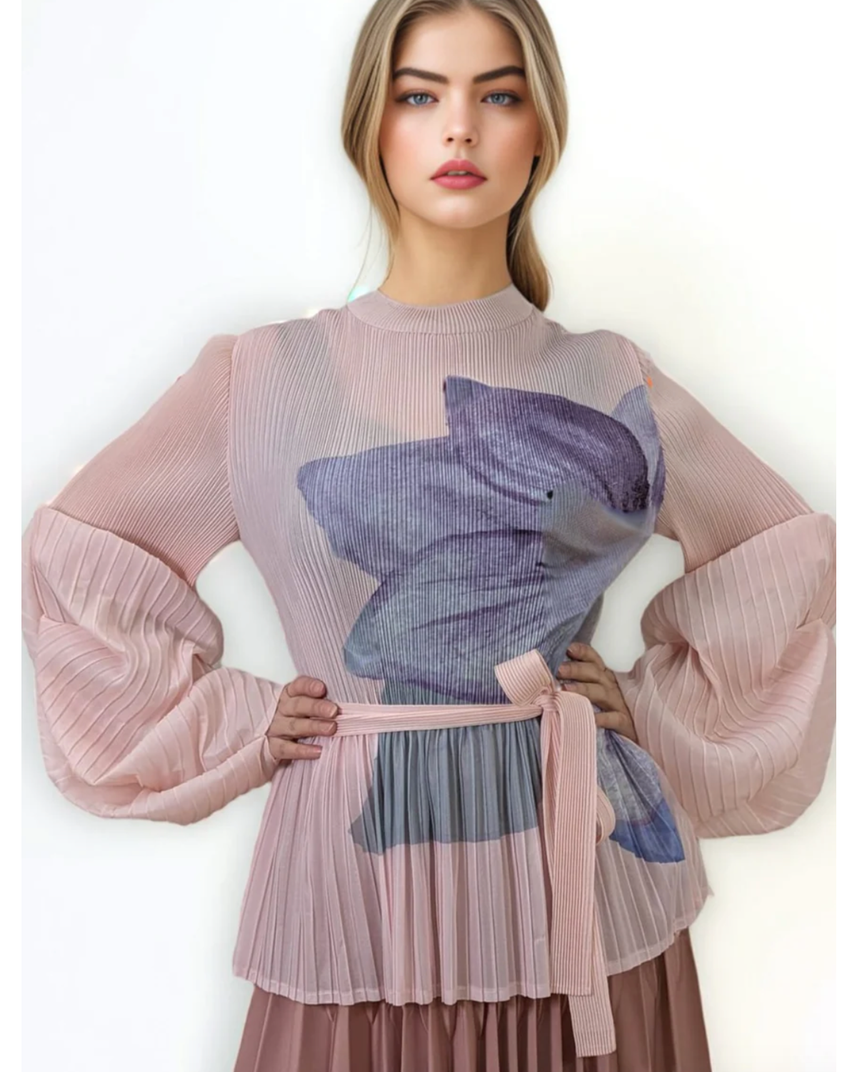 Sleeve crinkled Top pink