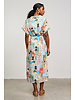 Printed Button From tMidi Dress with Waist Tie