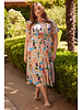Printed Button From tMidi Dress with Waist Tie