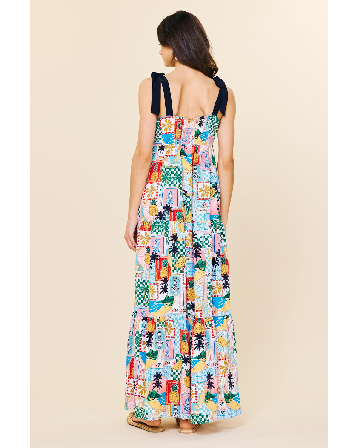 Printed Tiered Maxi Dress with Tie Shoulder