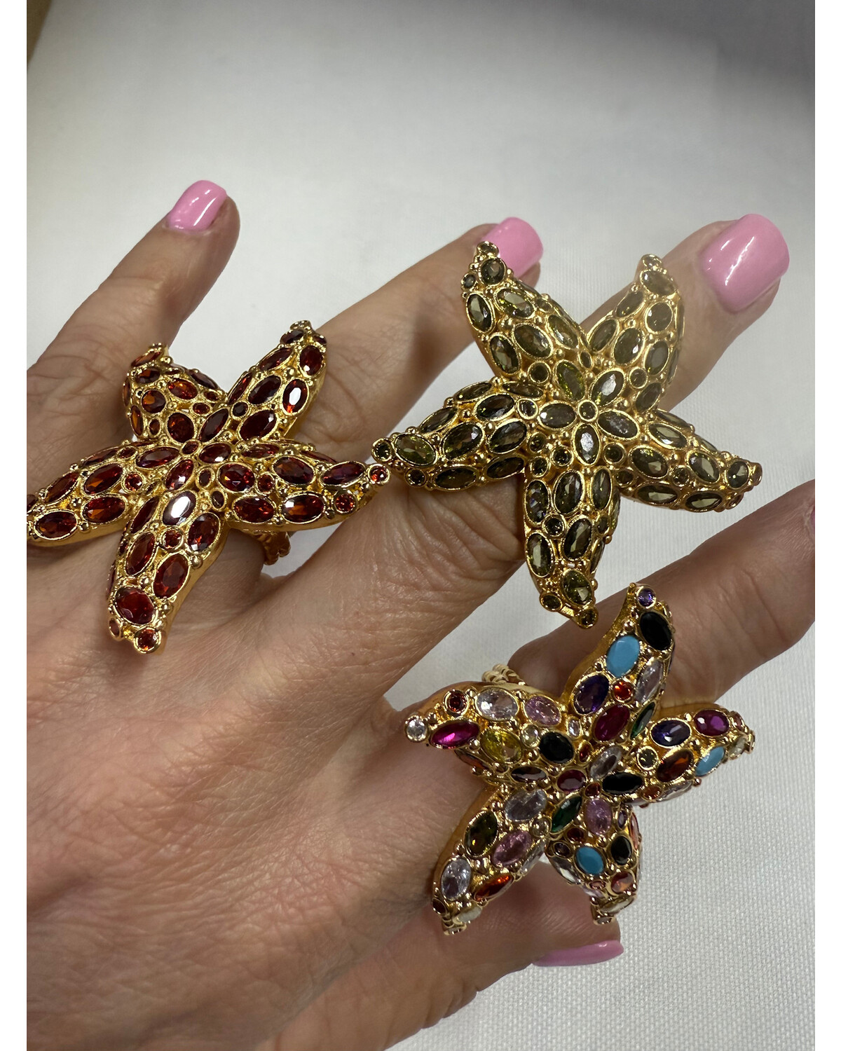 Sea star crystals adjustable rings