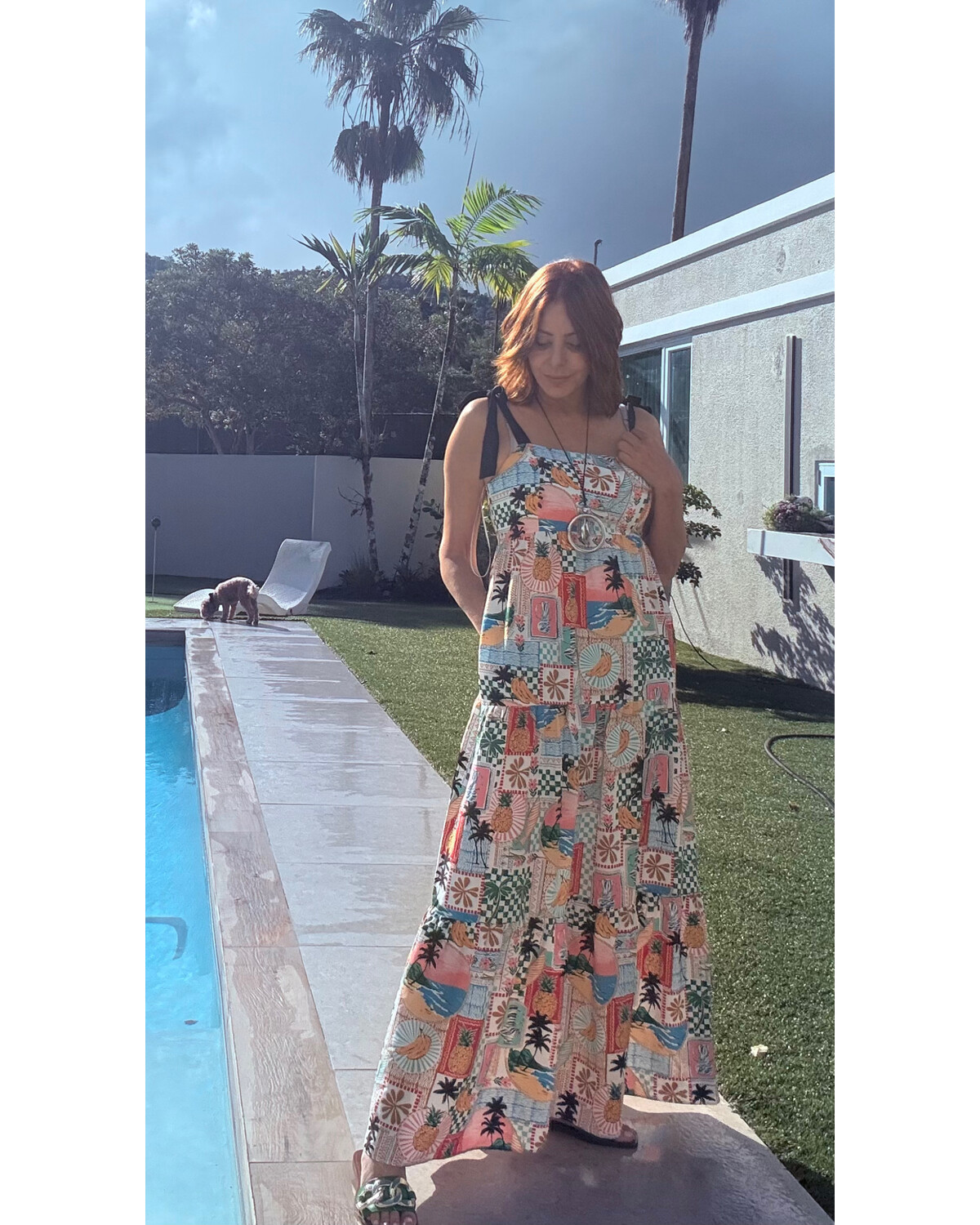 Printed Tiered Maxi Dress with Tie Shoulder