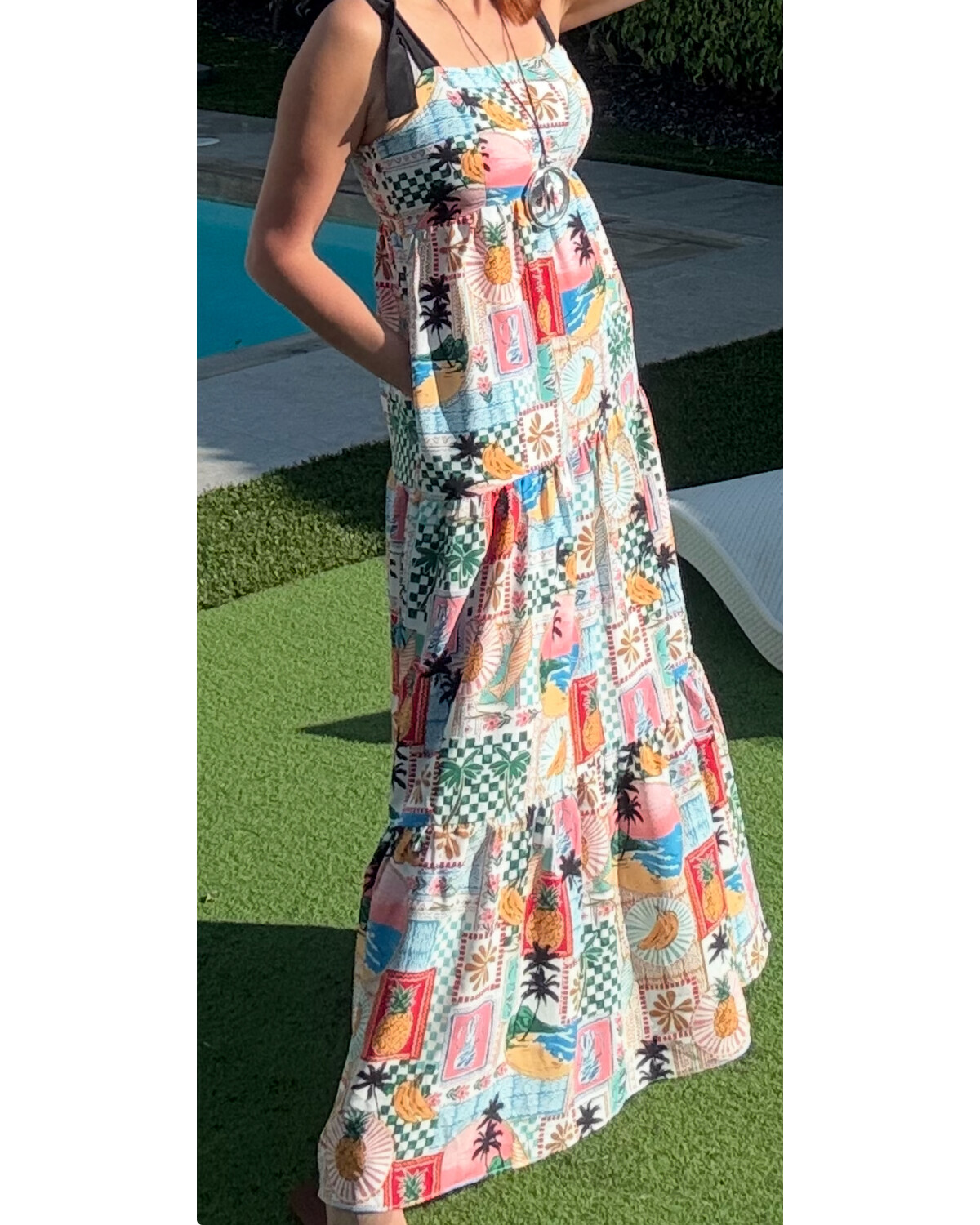 Printed Tiered Maxi Dress with Tie Shoulder