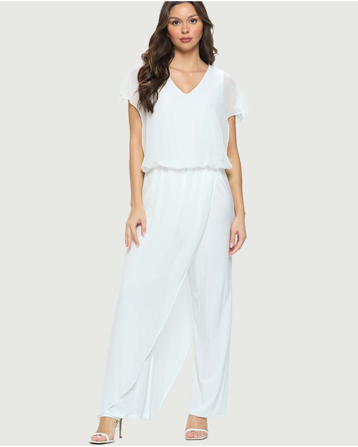 Jumpsuit with Chiffon Overlay Off white