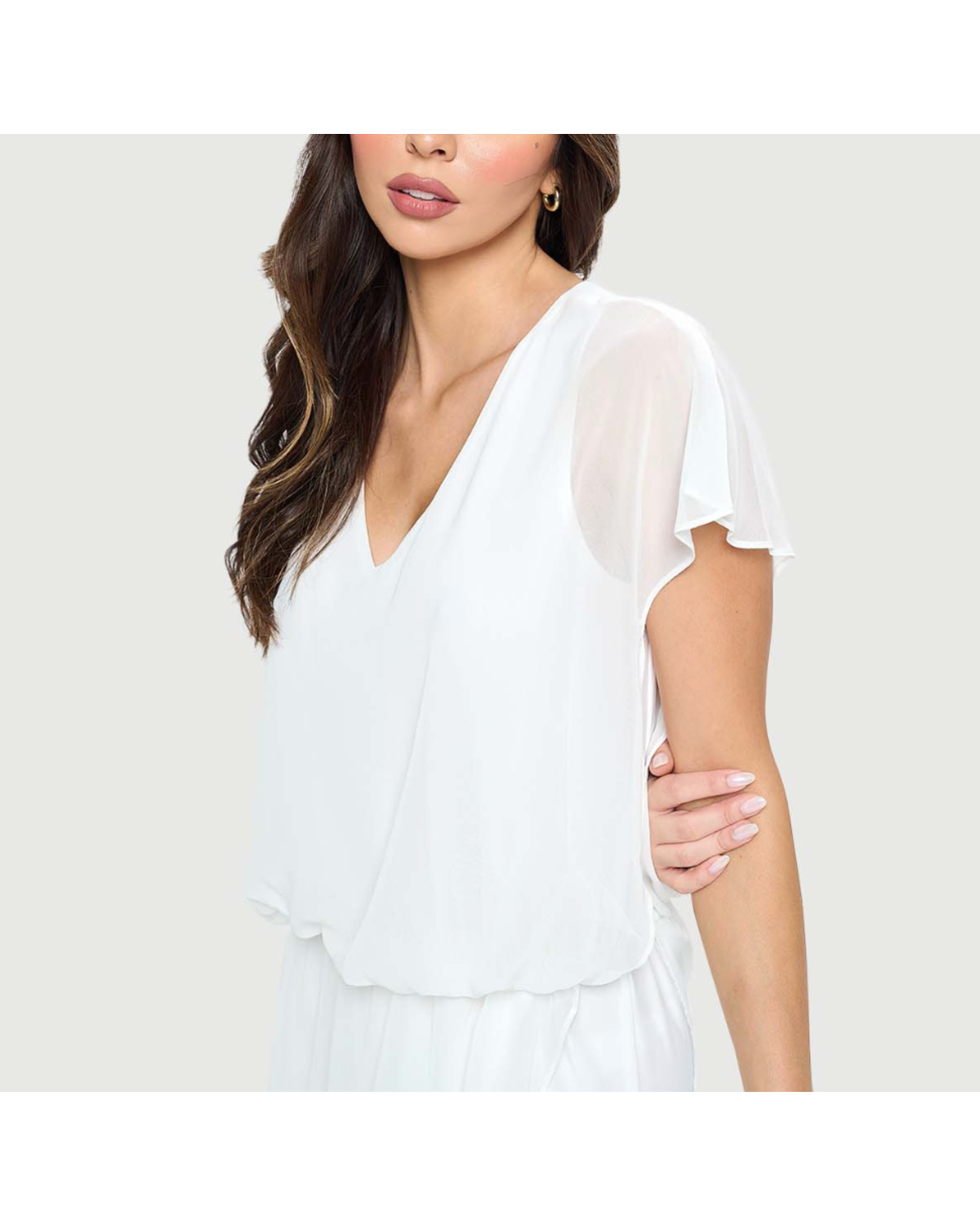 Jumpsuit with Chiffon Overlay Off white