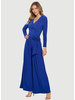 Long Sleeve Surplice Crossover Jumpsuit with Pleats BLACK