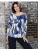 Boat Neck Batwing Printed Top with Arm Cuffs
