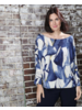 Boat Neck Batwing Printed Top with Arm Cuffs