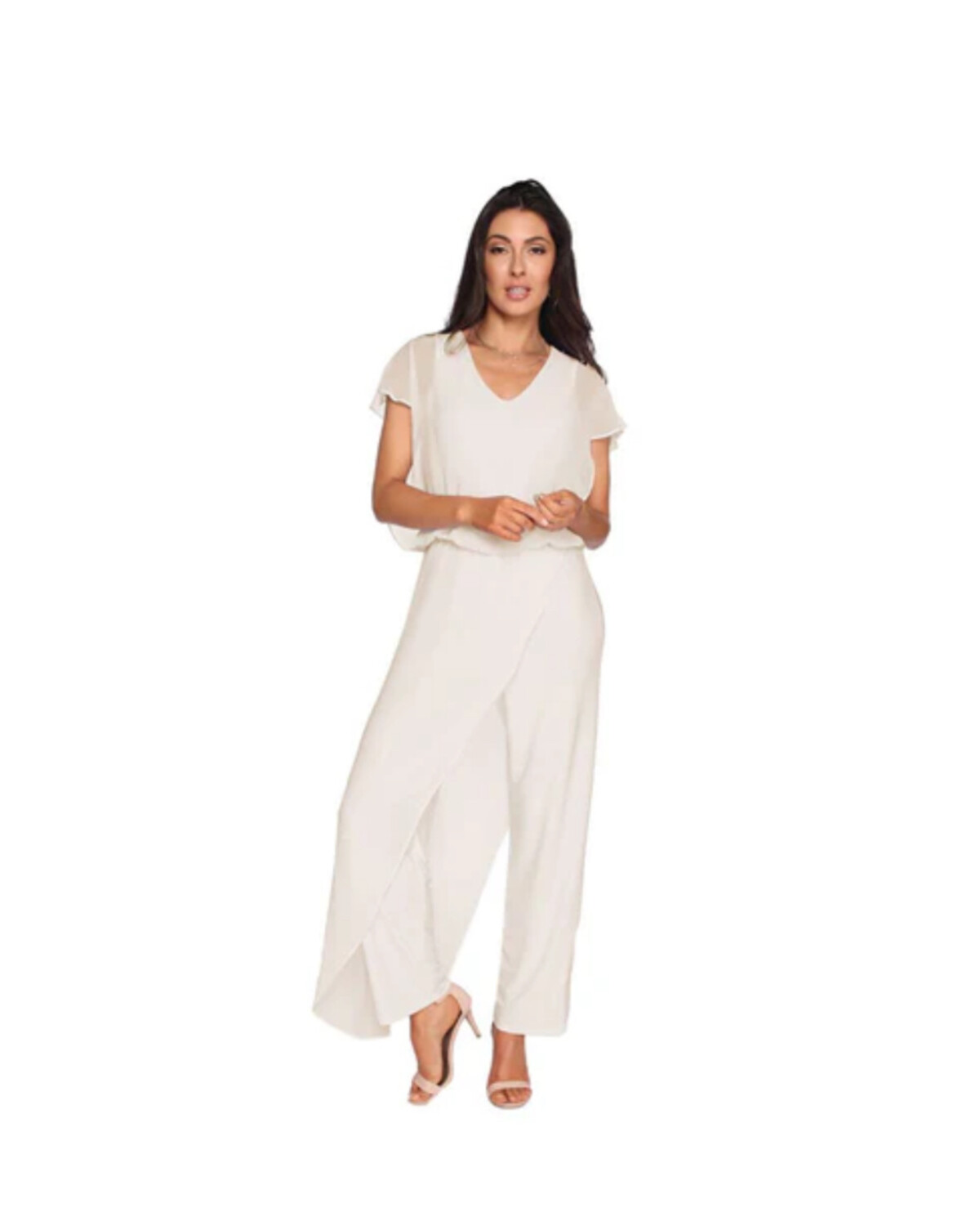 Jumpsuit with Chiffon Overlay Off white