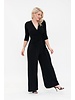 Long Sleeve Surplice Crossover Jumpsuit with Pleats BLACK