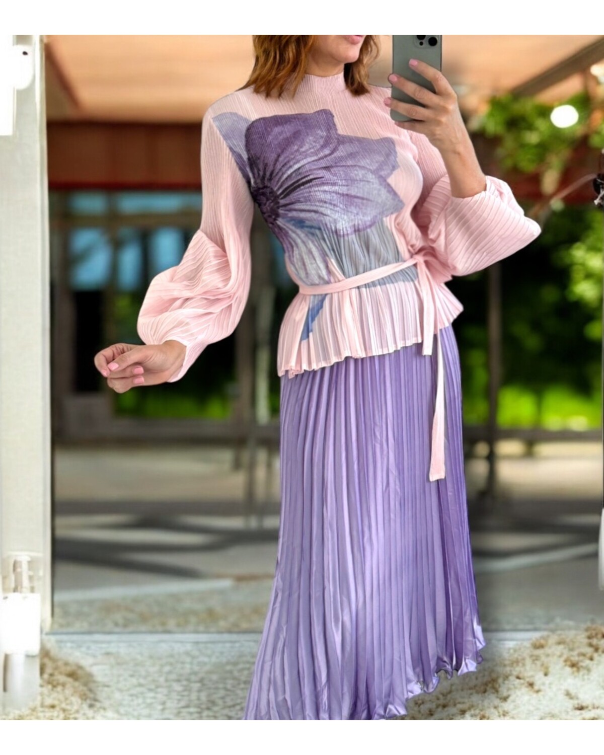 Sleeve crinkled Top pink