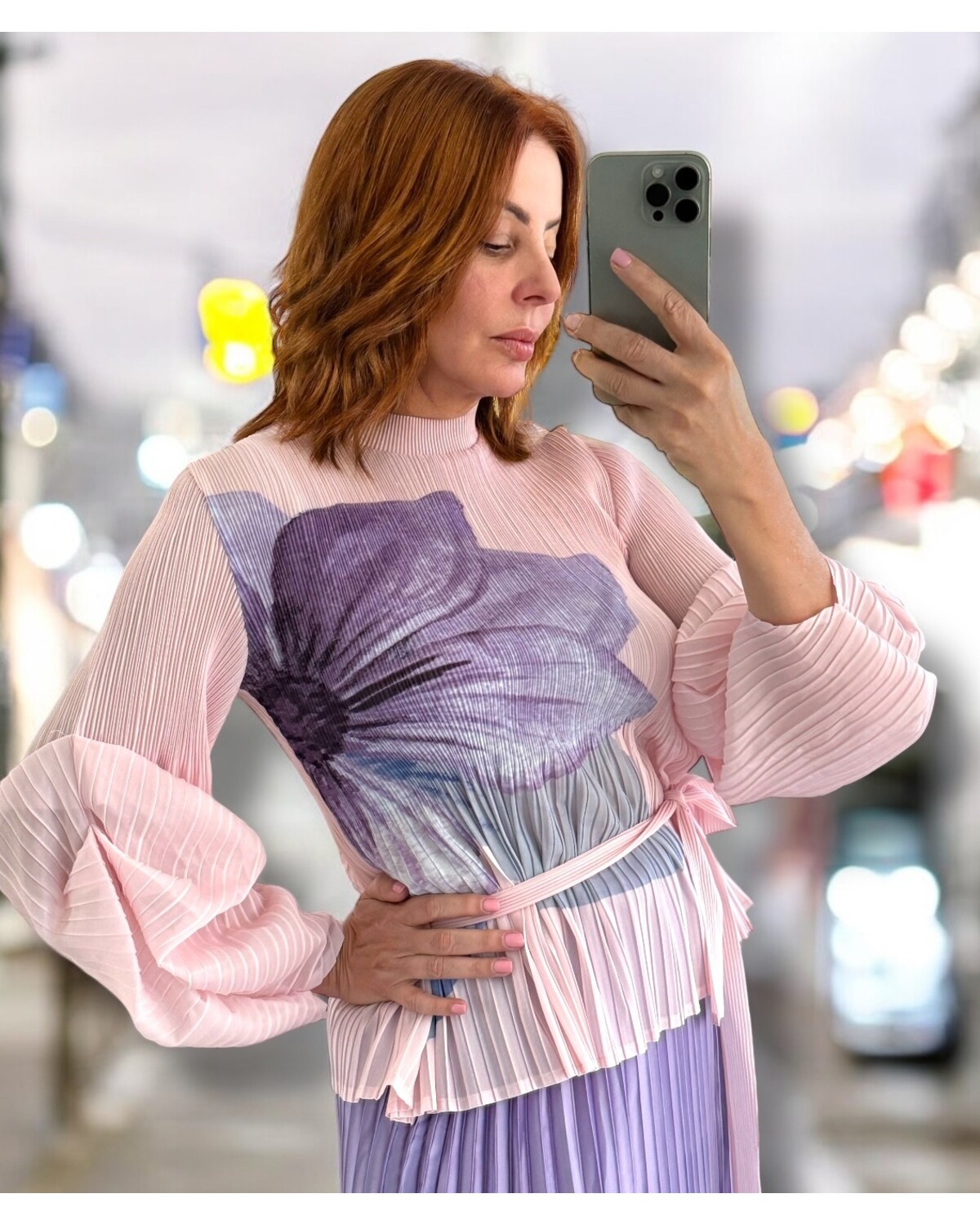Sleeve crinkled Top pink