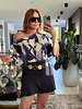 Boat Neck Batwing Printed Top with Arm Cuffs