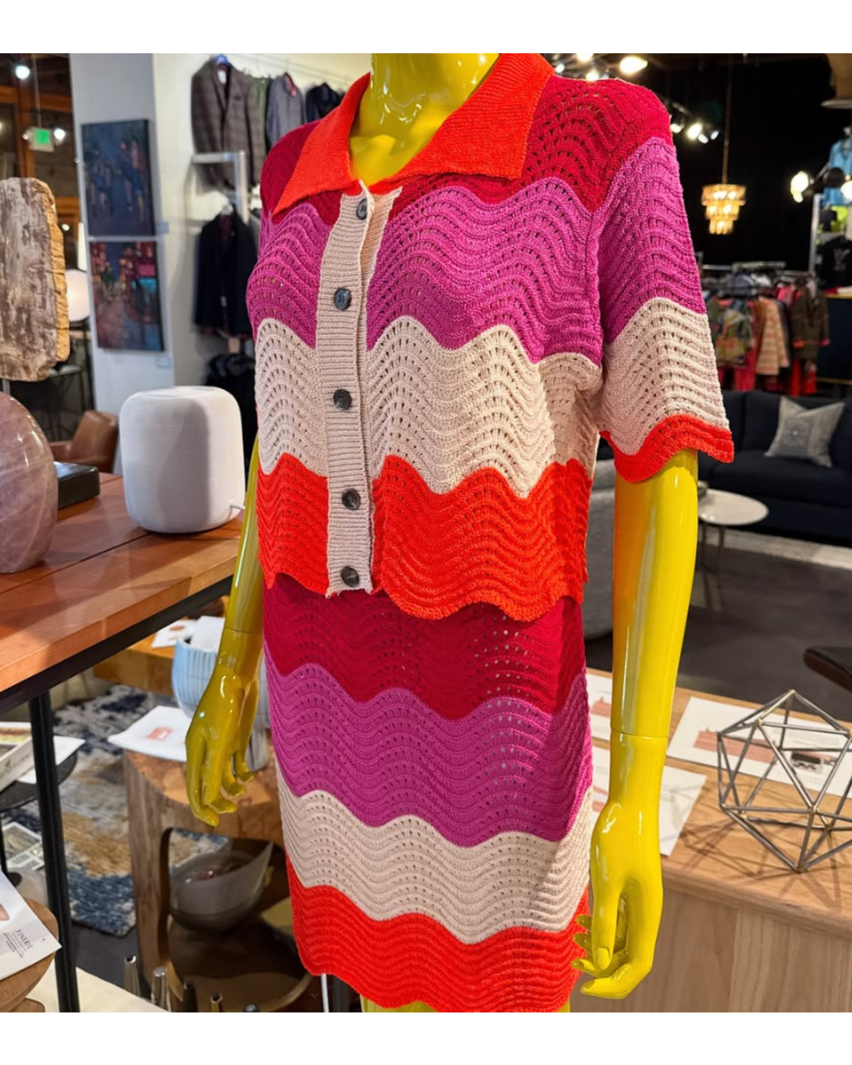 multicolor swirl pattern in a soft ribbed knit fabric