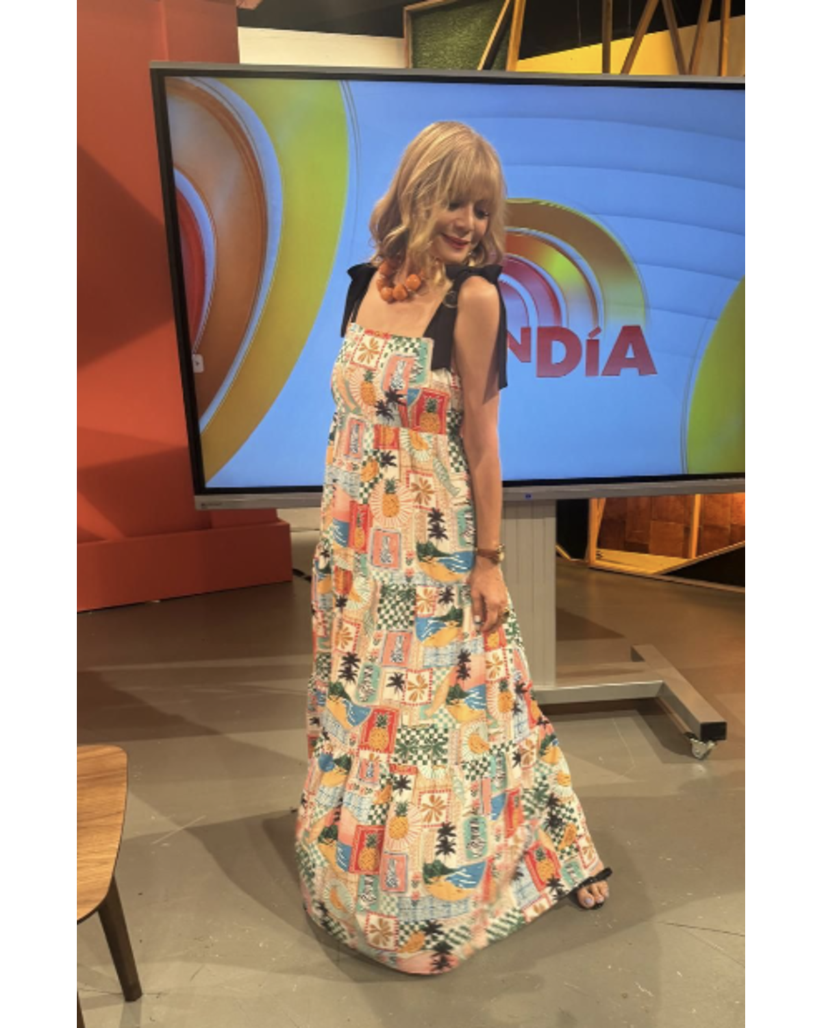 Printed Tiered Maxi Dress with Tie Shoulder
