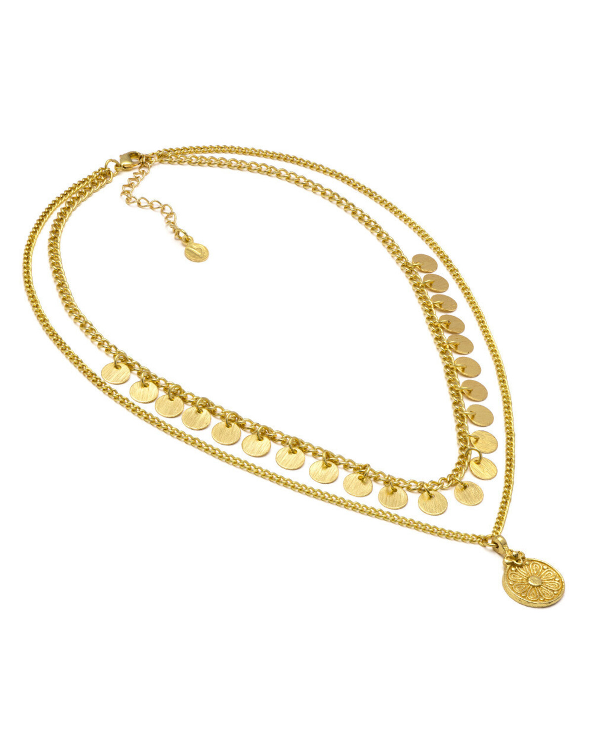 dd04051COLLANA DUE CATENE MONETE/FIORE