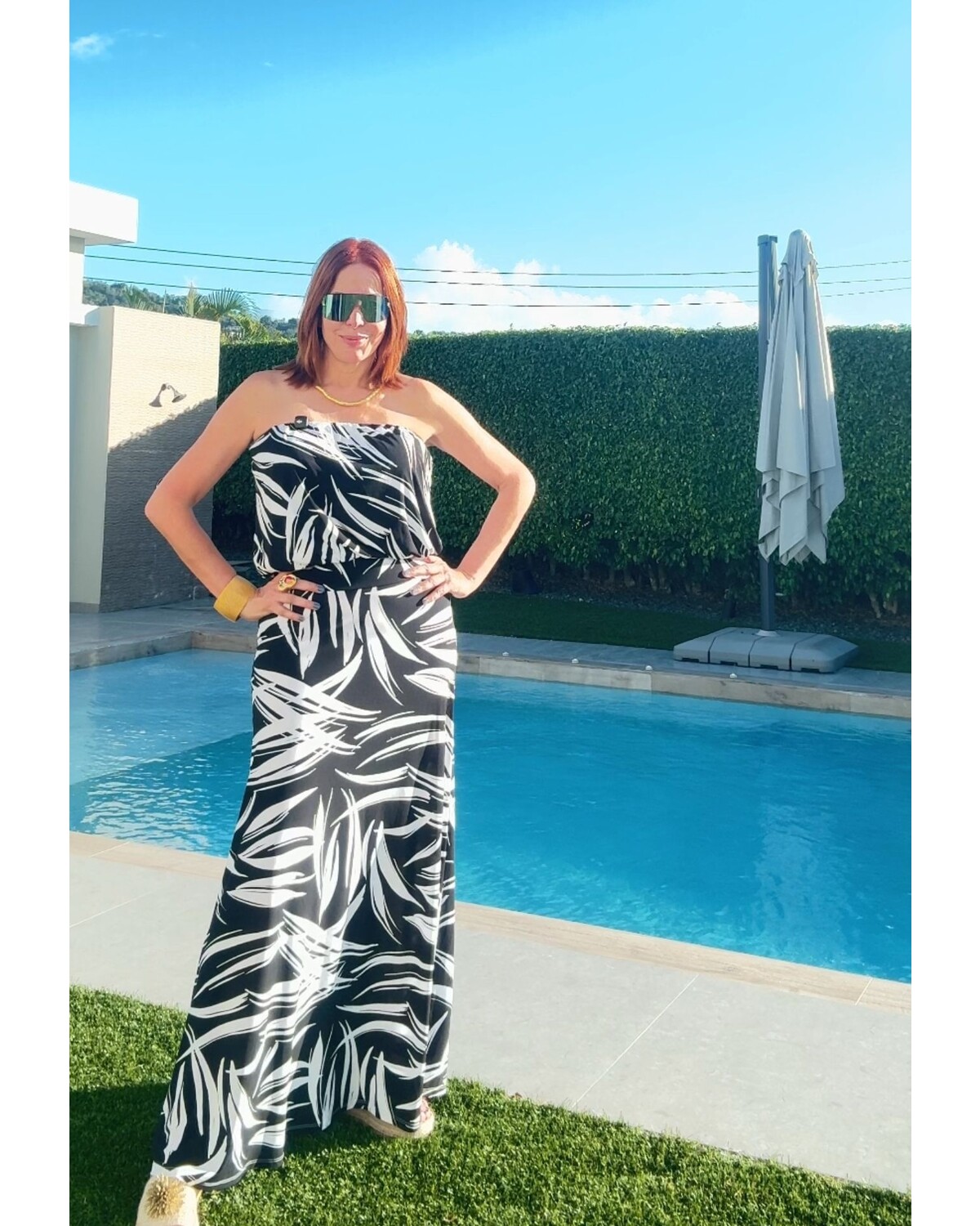 Printed Tube Top Flowy Maxi Dress