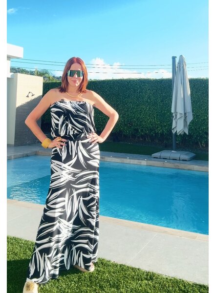Printed Tube Top Flowy Maxi Dress