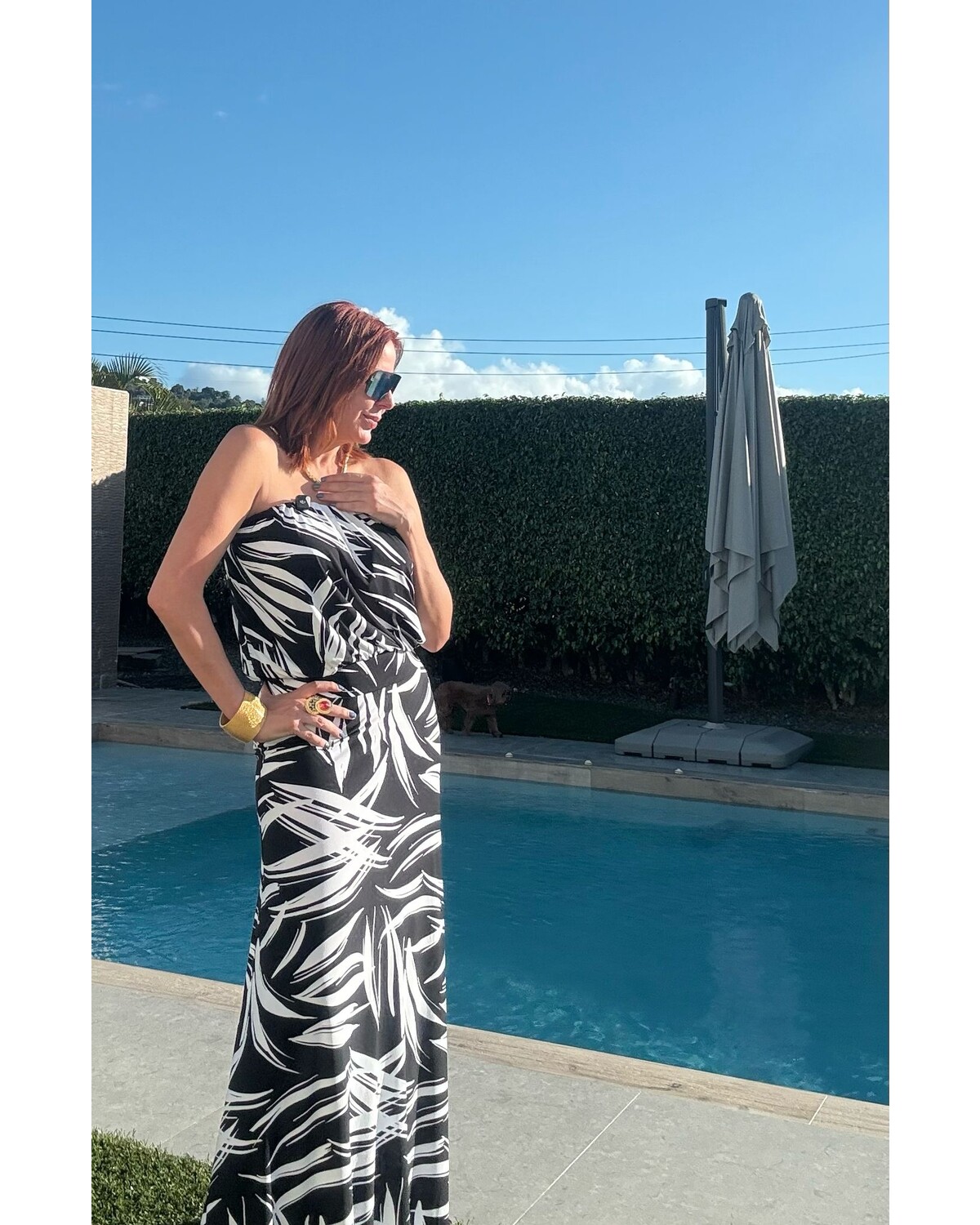 Printed Tube Top Flowy Maxi Dress