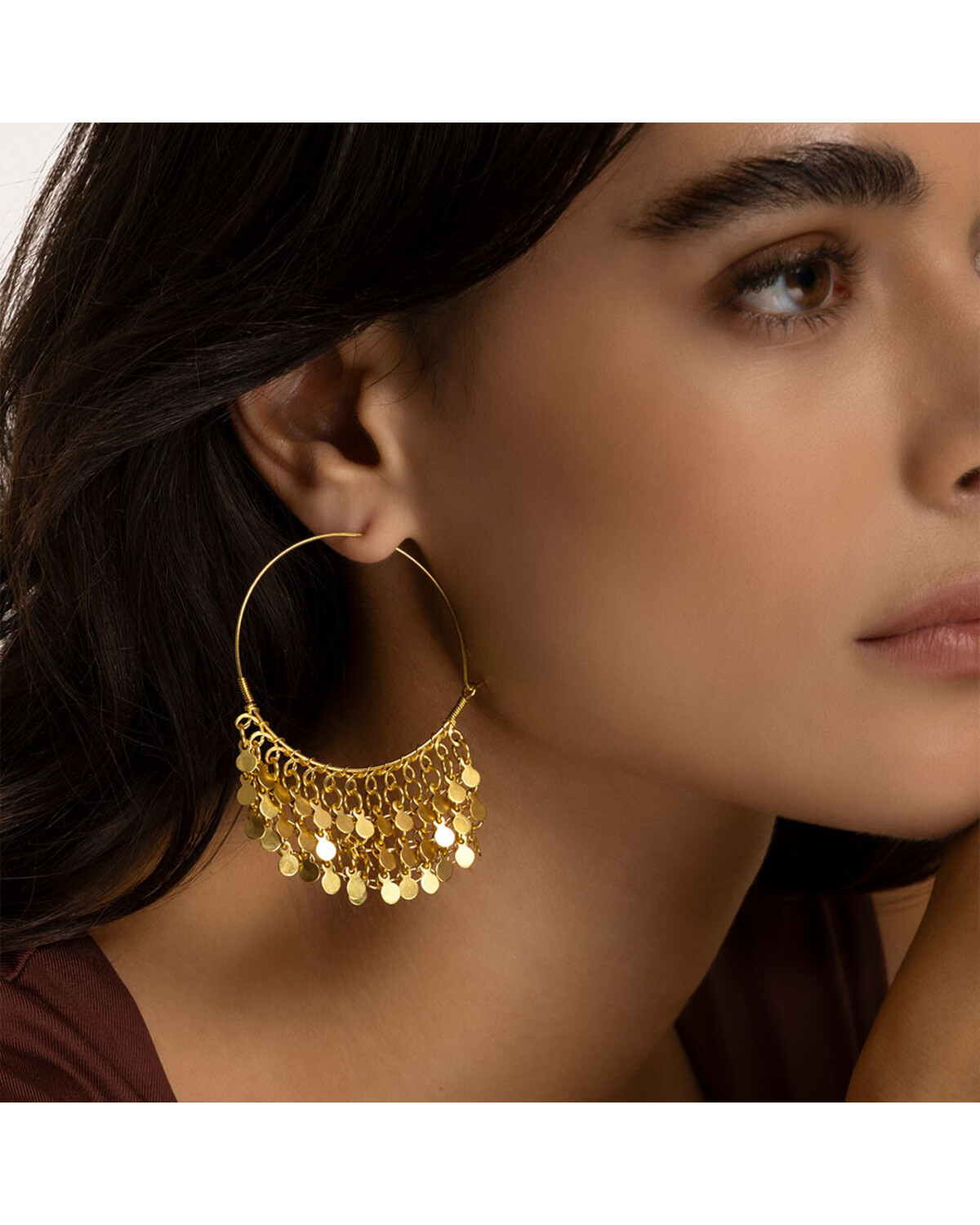 dd16149ORECCHINI CERCHI FINI PENDENTI MONETE