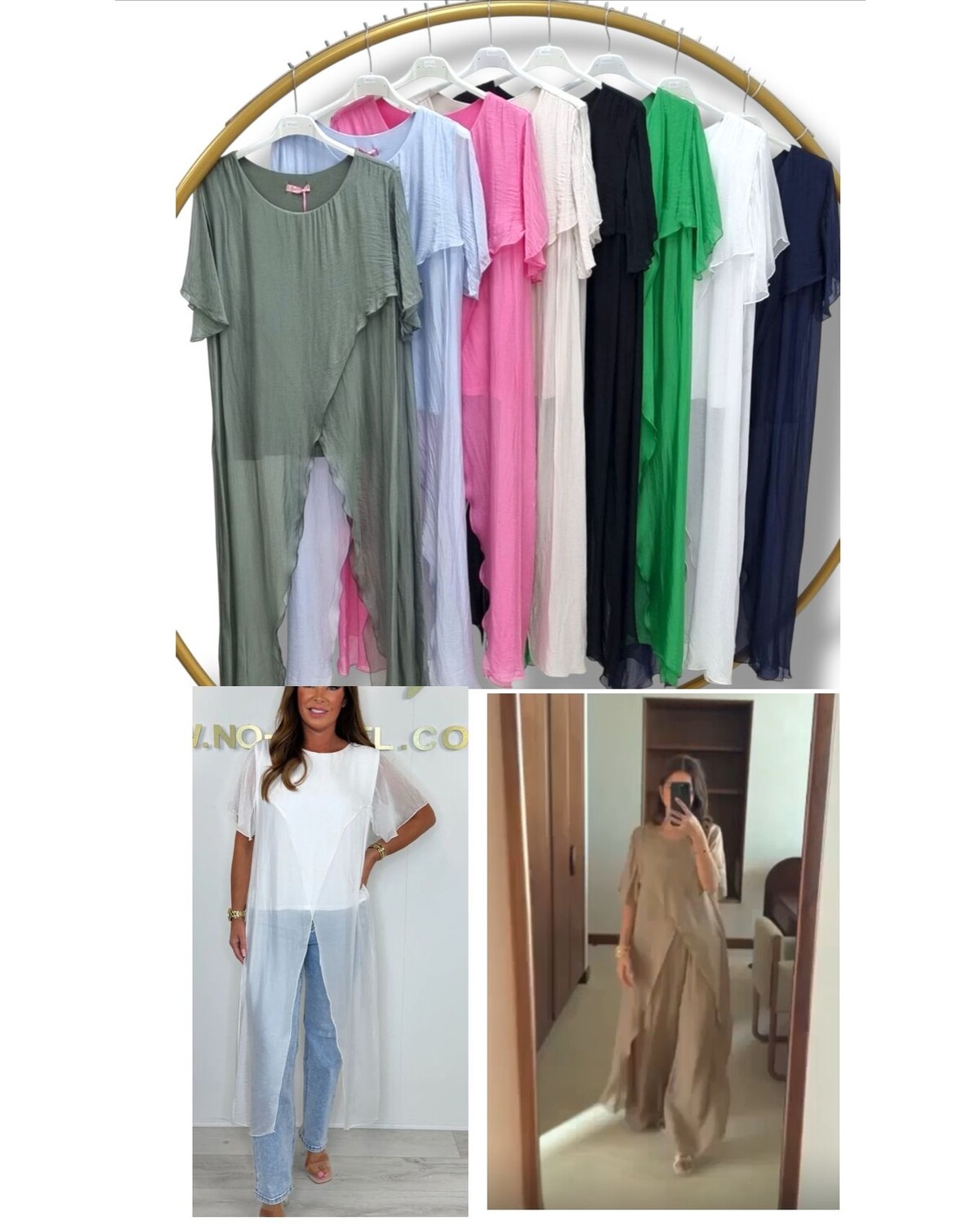 Silk Mix Short Sleeve Cross Over Longline  tunic