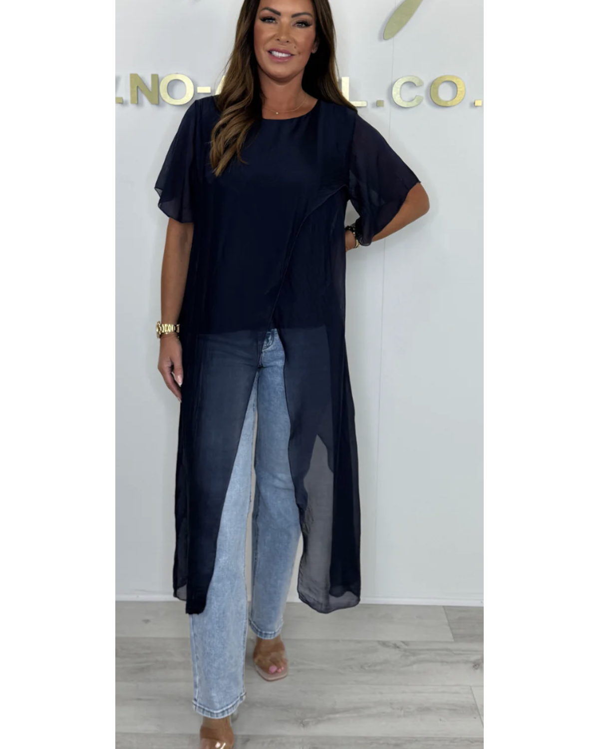 Silk Mix Short Sleeve Cross Over Longline  tunic