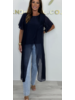 Silk Mix Short Sleeve Cross Over Longline  tunic