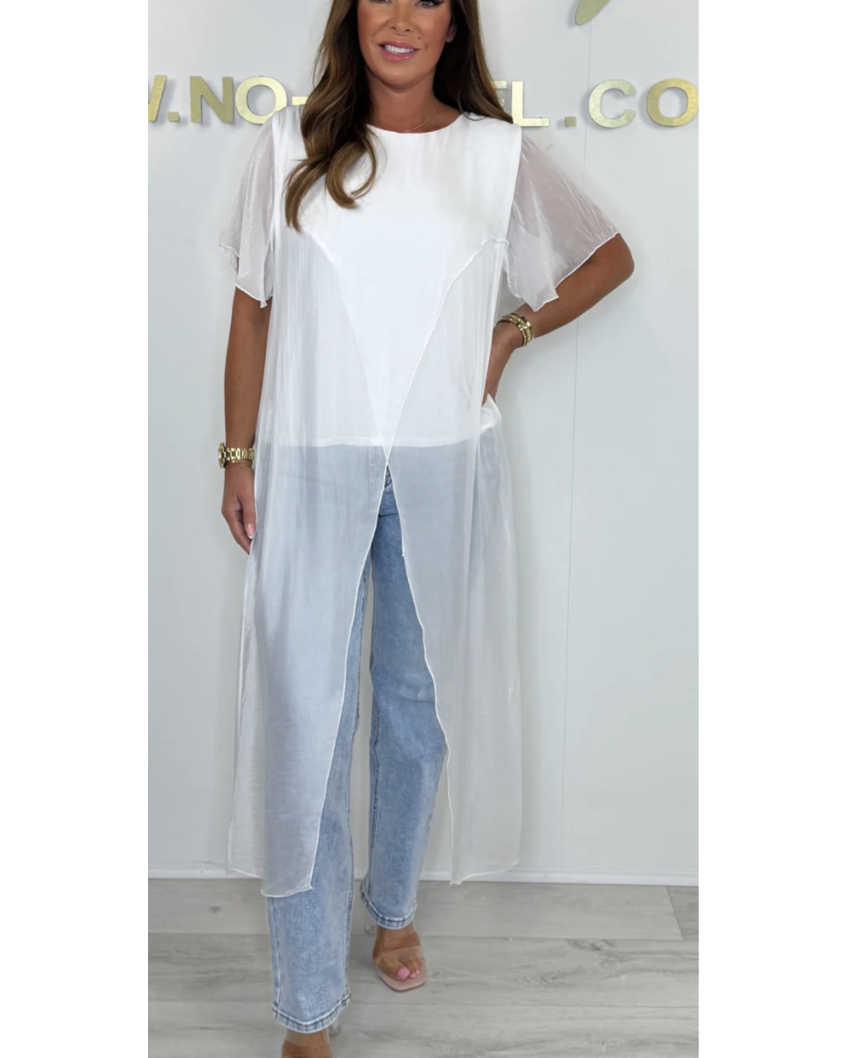 Silk Mix Short Sleeve Cross Over Longline  tunic