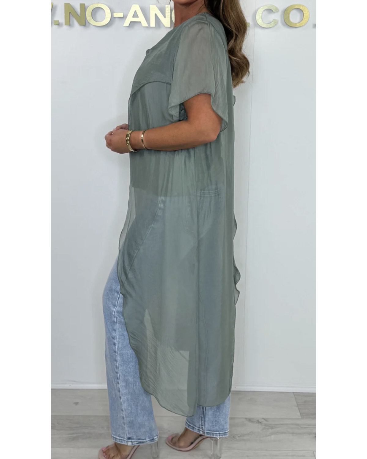 Silk Mix Short Sleeve Cross Over Longline  tunic