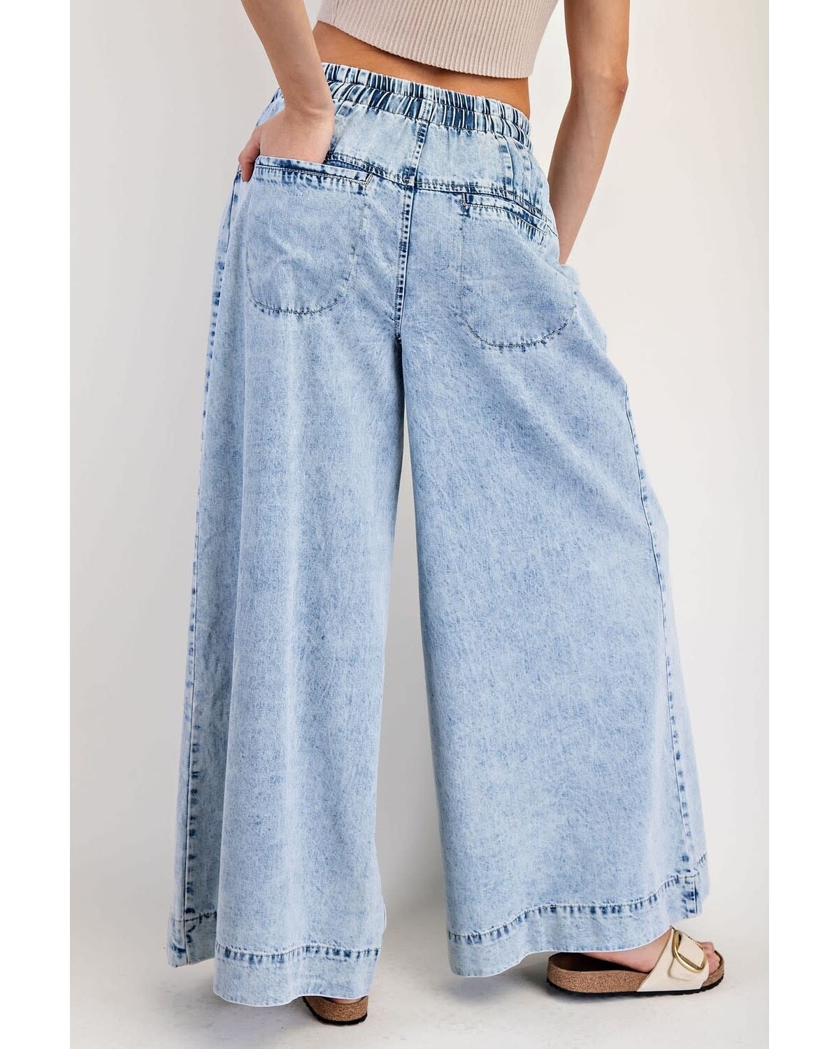 Mineral Washed Pleated Wide Leg Pants