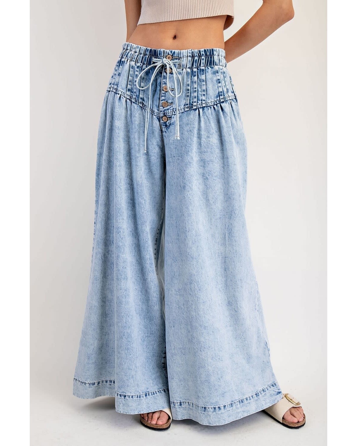 Mineral Washed Pleated Wide Leg Pants