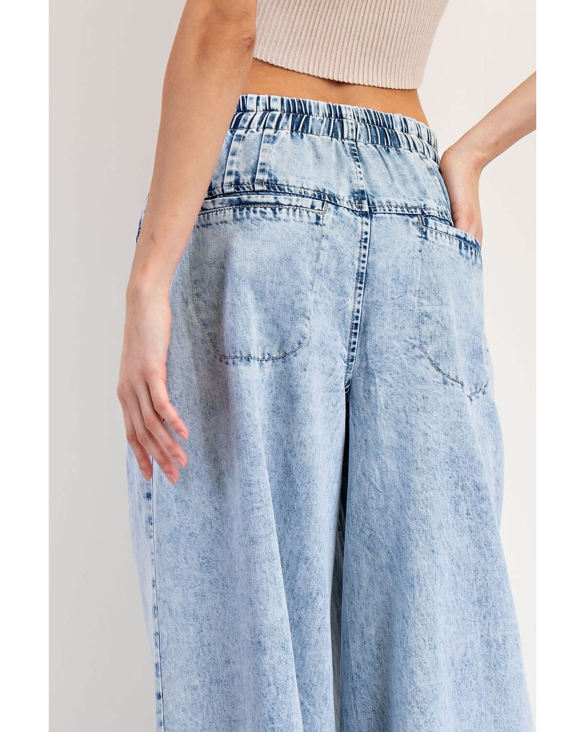 Mineral Washed Pleated Wide Leg Pants