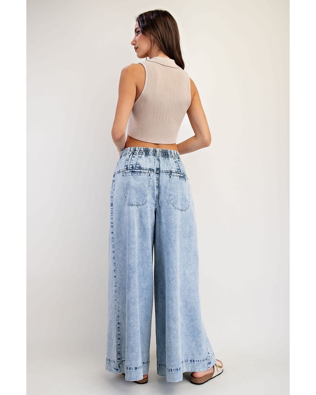 Mineral Washed Pleated Wide Leg Pants