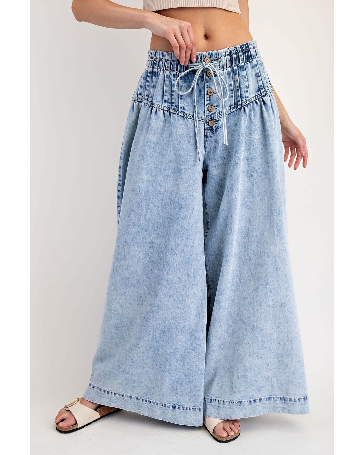 Mineral Washed Pleated Wide Leg Pants